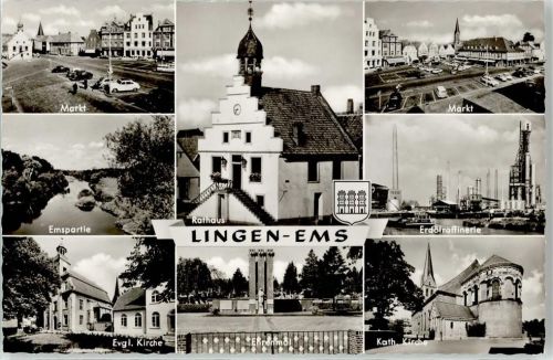 Lingen Markt Ems Ev. Kirche Ehrenmal Rathaus Erdölraffinerie Kath. Kirche
