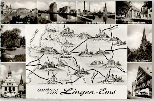 Lingen Markt Hafen Erdölraffinerie Ev. lutherische Kirche Kath. Kirche Rathaus Park