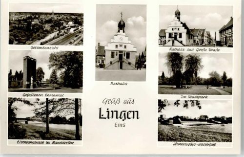 Lingen Gefallenen Ehrenmal Eisenbahnbrücke Hanekenfähr Rathaus Große Straße Stadtpark Wasserfall