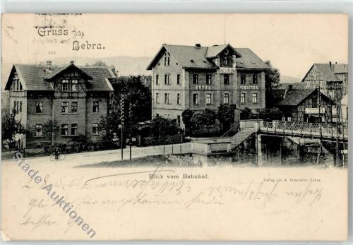 Bebra 1901 Blick vom Bahnhof Übergang Hotel Schlüter