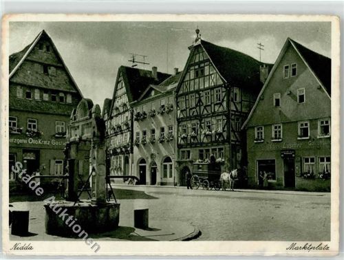 63667 W6478 Nidda - Metzgerei Otto Kratz Gasthaus Hans Loscher Brunnen Marktplatz