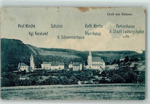 67305 W6719 Ramsen , Pfalz - Kirche Schule Kath. Kirche Pfarrhaus