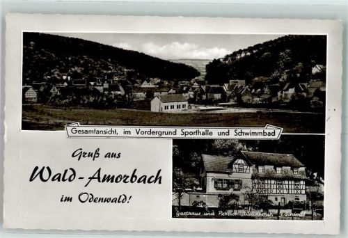 Wald-Amorbach Sporthalle Schwimmbad Gasthaus Pension Waldesruh J.Schimpf Sonderstempel 5. IWC Ausstellung Wäscherei