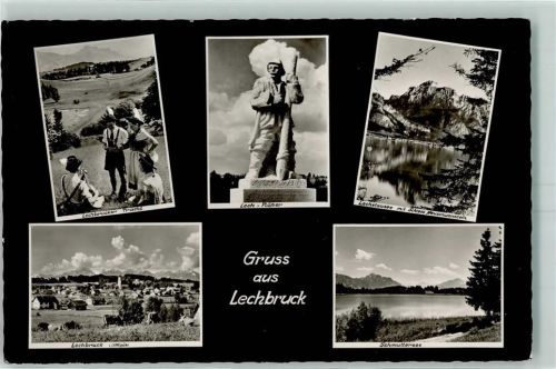 86983 W8923 Lechbruck - Lechbrucker Tracht Lech Flößer Denkmal Lechstausee Schmuttersee