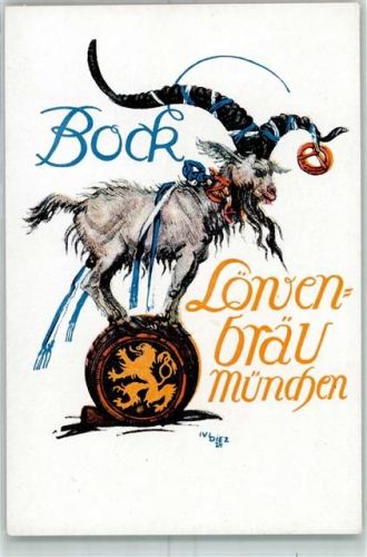 München 1924 Löwenbräu Bockbier sign. Ivi Diez , Ziege Bierfass