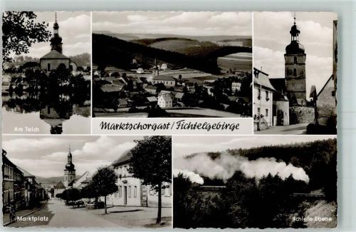 Marktschorgast am Teich Marktplatz Kirche Dampfeisenbahn