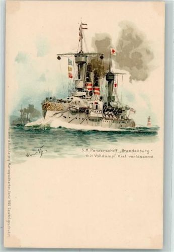 S.M. Panzerschiff Brandenburg Meissner u. Buch Serie Marine 1000 Bohrdt, H. Lithographie