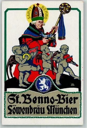 München St, Benno Bier Löwenbräu sign. Otto Obermeier Chromolitho AK