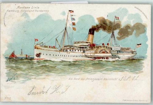 Nordsee Linie Hamburg-Helgoland-Norderney Seebäderdienst Bohrdt, H. 1902 Lithographie