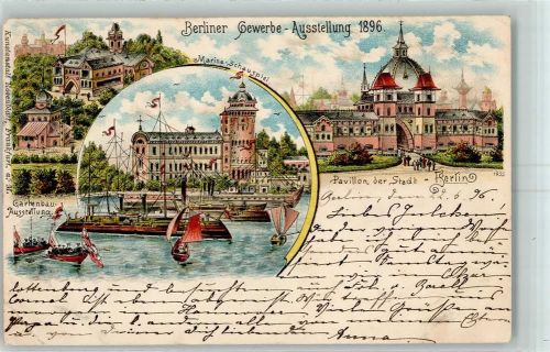 O1193 Treptow Marine Schauspiel AK Gewerbeausstellung 1896 Lithographie