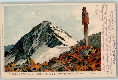 Künstlerkarte Nr. 1512 sign. Carl Schmidt Berge Bildstöckljoch Stubai Zieher Ottmar Lithographie