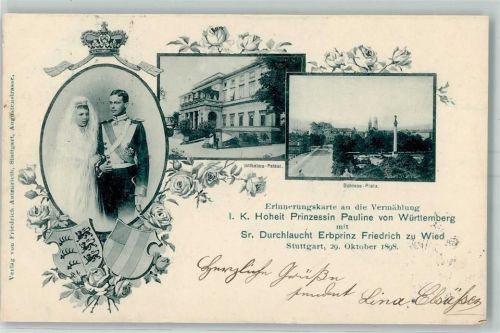 1898 Vermählung Prinzessin Pauline v. Wütrtemberg und Prinz Friedrich zu Wied AK