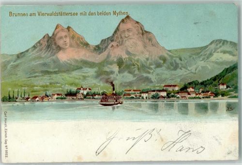 Brunnen Künzli Verlag 5022 AK Berggesicht 1902 Lithographie