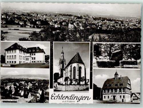 70771 W7022 Echterdingen - Schulhaus Zeppelin Gedenkstein Rathaus