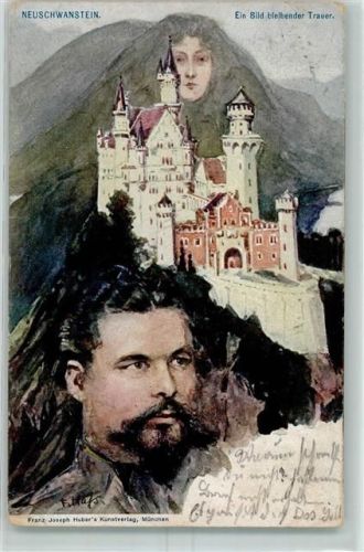 W8959 Neuschwanstein sign. F. Hass Ludwig II AK Berggesicht 1901 Gebrauchsspuren
