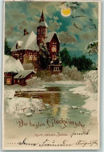 Neujahr Mondschein AK HGL, Verlag Hagelberg 1902 Lithographie