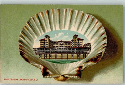 New Jersey Hotel Chelsea Atlantic City Muschel Passepartout Lithographie