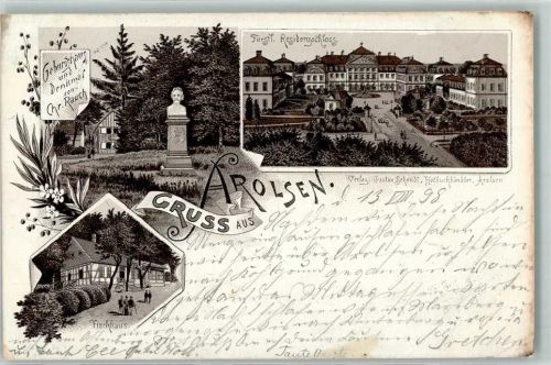 Arolsen 1898 Geburtshaus Denkmal Chr. Rauch Fürstl. Residenzschloss Fischhaus