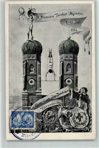 W8000 München 13. Turnfest Müchner Kindl AK Turnfest 1923 Sonderstempel