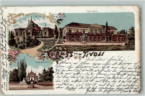 Wien Gruss vom Tivoli Cafe Salon Pavillon Eingang Blumen Eckbug