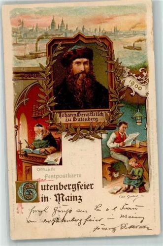 Mainz 1900 Offiz. Festpostkarte 500jähr. Gutenbergfeier AK