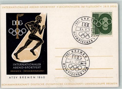W2800 Bremen Sportfest Leichtathletik im Flutlicht SST Bremen Olympischer Tag Leichtathletik 1956