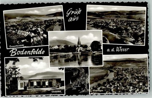 Bodenfelde Panorama und Luftbild des Ortes an der Weser mit der Christuskirche und Kriegerdenkmal
