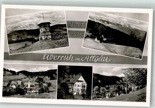 88316 W7972 Überruh Foto AK Schwarzer Grat Panorama des Ortes Pfarrkirche St. Martin Heilstätte Sanatorium Schletteralm Fotograf Roessler