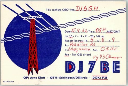 Schönbach QSL-Funkfrequenzkarte DJ7BE