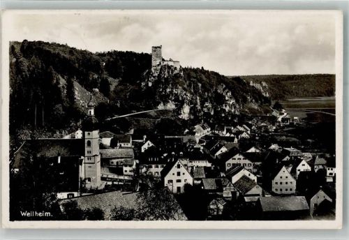 Wellheim 1944 Panorama des Ortes mit Kirche St. Andreas und Burg Wellheim