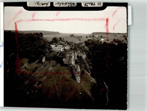 Riedenburg Fliegeraufnahme der Burgruine Flügelsberg Foto Original aus Archiv eines Ansichtskartenverlages Ort handschriftlich Farbstriche im Bild
