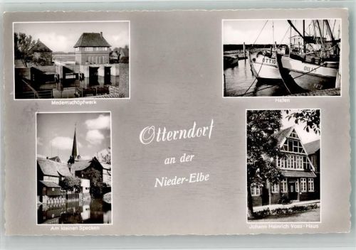Otterndorf 1958 Hafen Schöpfwerk Am klenien Speicher Johann Heinrich Voss Haus