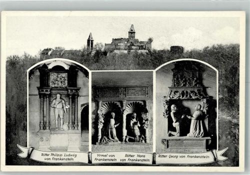 Frankenstein Burgruine Frankenstein mit den Grabmälern der Ritter von Frankenstein in der Kapelle