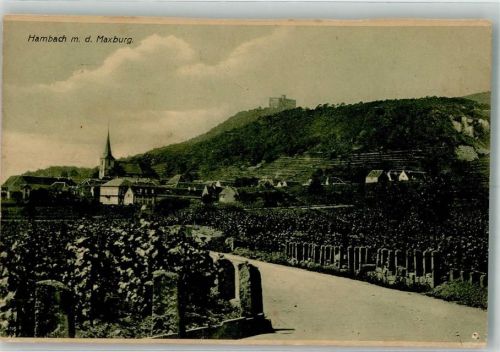 Hambach Panorama des Ortes mit der Kirche St. Jakobus und der Maxburg Verlag Emil Hartmann Nr. 5962
