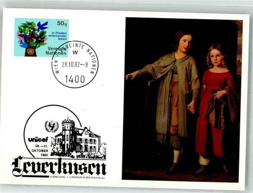 Leverkusen 1982 sign. Henning, Gustav Die Töchter des Malers Kunstkarte der unicef-Sammlung Flaggen der Nationen Sonderstempel