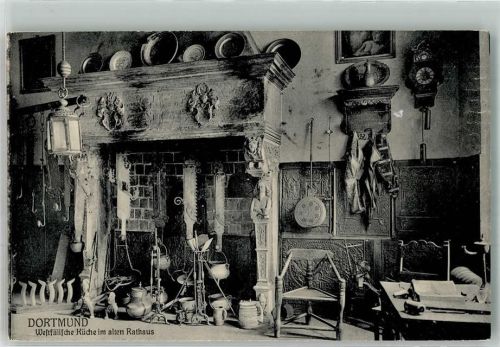W4600 Dortmund Westfälische Küche im alten Rathaus Maschinenstempel Haushalt 1911