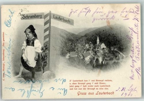 78730 W7233 Lauterbach , Schwarzw 1901 Foto AK Tracht Kind Wegweiser Schramberg-Lauterbach