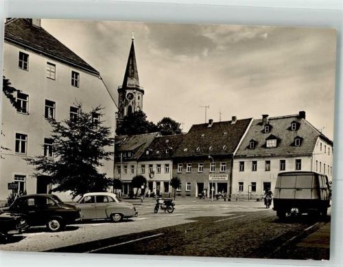 09619 O9215 Sayda Foto AK Am Rathaus Geschäft Fleischerei Auto