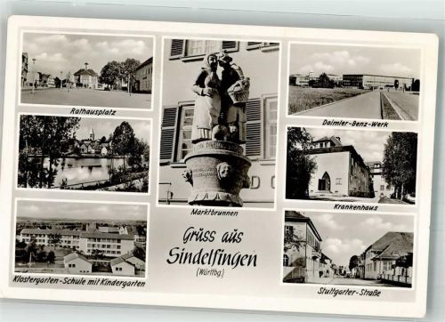 71063 W7032 Sindelfingen 1956 Foto AK Daimler-Benz-Werk Krankenhaus Stuttgarter Straße Rathausplatz Marktbrunnen