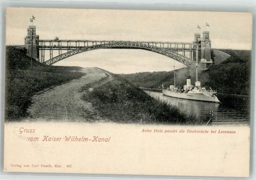 Levensau Kaiser-Wilhelm-Kanal mit Hochbrücke Levensau und Aviso Hela