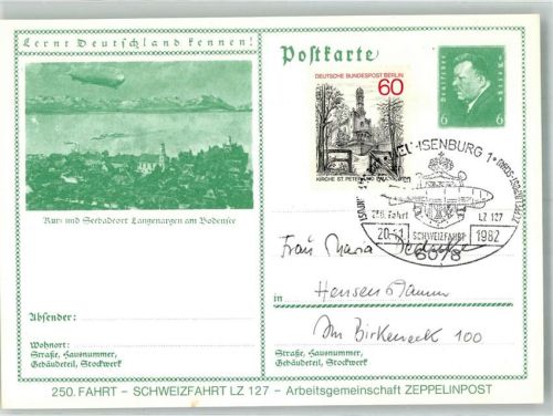88085 W7994 Langenargen Ganzsache Sonderpostkarte der AG Zeppelinpost