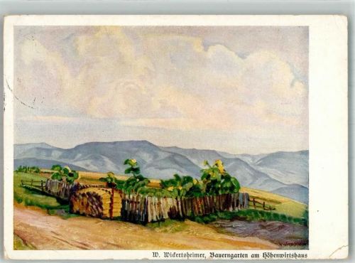 sign. Wickertsheimer W. Bauerngarten am Höhenwirtshaus Geisberg m. Blick a.d. Elztalberge