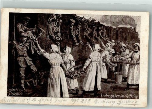 1914 sign. Strieffler Soldaten WK I Eisenbahn Feldpost Rotes Kreuz
