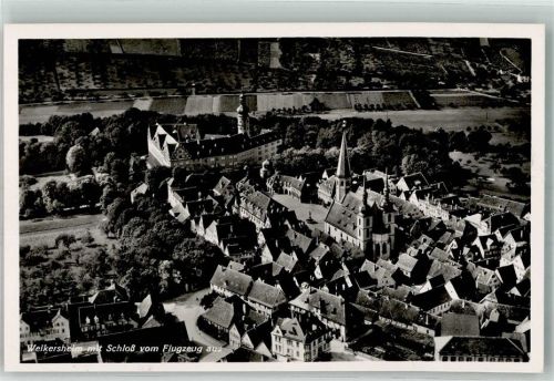 Weikersheim 1938 Fliegeraufnahme des Ortes mit Schloss und Stadtkirche St. Georg