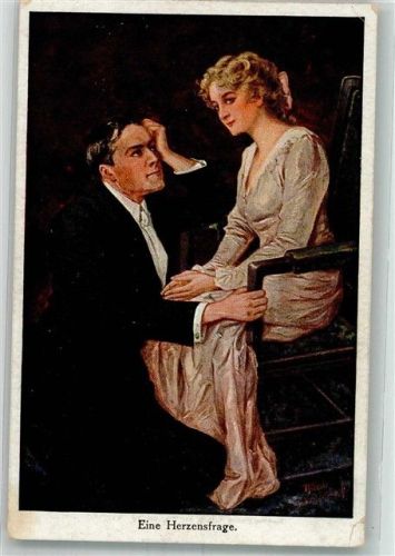Junger Mann kniet vor seiner Liebsten Poesie / Liebe Verlag Arthur Schürer & Co. Nr. 5975