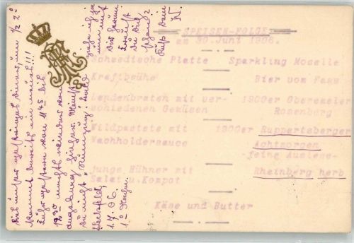 Speisefolge Speisekarte 1906