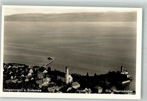 88085 W7994 Langenargen 1938 Foto AK Fliegeraufnahme des Ortes am Bodensee mit Barockkirche St. Martin
