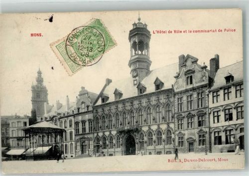 Mons 1908 Rathaus Justizgebäude Briefmarke Bildseite