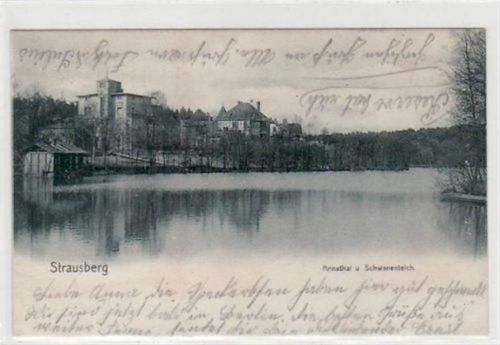 Strausberg. Abgebildet ist Annathal und der Schwanenteich. Postalisch gelaufen 1905. Sehr gut erhalten.