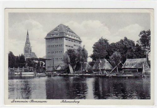Demmin-Pommern mit Blumenberg.Postalisch gelaufen mit Poststempel kleiner Knick oben rechts, sonst gut erhalten.